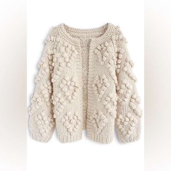 Chicwish Sweaters - Chicwish Womens soft heart shaped balls Thick open Cardigan Sweater ivory cream
